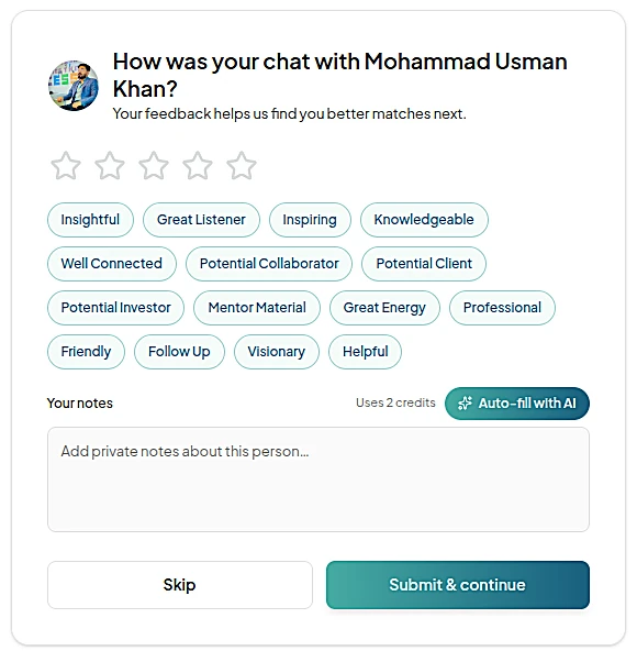 Post-meeting AI notes and rating tags